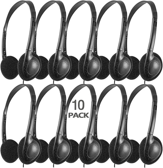 CN-Outlet Classroom Headphones Bulk 10 Pack for School,Libraries,Students,Adult, Individually Bagged Wholesale Disposable Headphones Classroom Earphones(Black) (Black, 10 Pack)