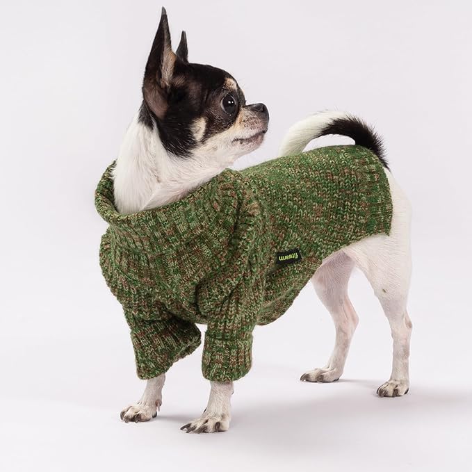 Fitwarm Knitted Turtleneck Dog Sweater, Thermal Dog Winter Clothes for Small Dogs Boy Girl, Holiday Pet Outfit, Heather Green, Large