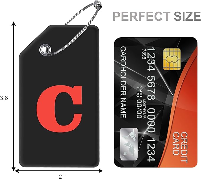 Gostwo 2 Pack Silicone Luggage Tags for Suitcases, 26 Initial Letter Baggage Labels Handbag School Bag Suitcase Instrument Tag with Stainless Steel Loop(Black & White) (Letter C)