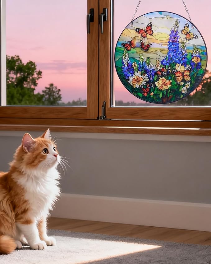 Butterfly Sun Catchers Indoor Window-Colorful Stained Acrylic Hanging for Window Doors Home Decoration,Christmas,Thanksgiving Day,Mother's Day Birthday Gift for Women,Men,and Mom(6in)
