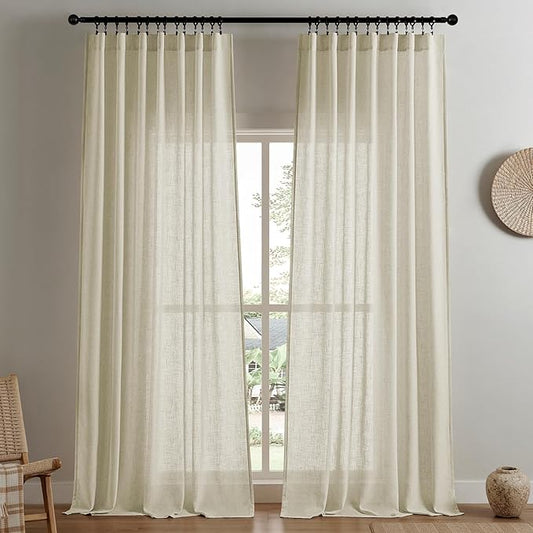 Joydeco Linen Curtains 108 Inch Length 2 Panel Sets,Light Filtering Curtains for Bedroom 100 Inch Wide Living Room Drapes with Back Tabs & Rod Pockets (W100 x L108 Inch, Linen)