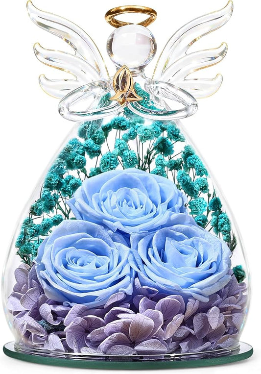 Beferr Valentines Day Rose Gifts for Her Women Mom Gifts for Birthday, Fresh Flowers for Delivery Prime Forever Preserved Rose in Glass Angel Figurine, for Grandma Wife Kids Daughter