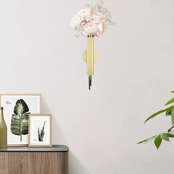 6.3" Wall-Mounted Flower Tube, Top/Bottom Open Vase, Adhesive Metal Flower Open Tube Decoration Holder for Flower Display, Home Office Living Room Bedroom Decoration, 2pcs(Gold)