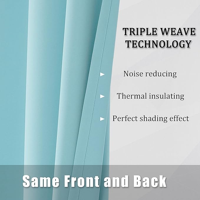 DUALIFE Aqua Curtains for Living Room Bedroom Light Blocking Window Curtains Triple Weave Room Darkening Curtain Panels Thermal Insulated Grommet Top 52X45