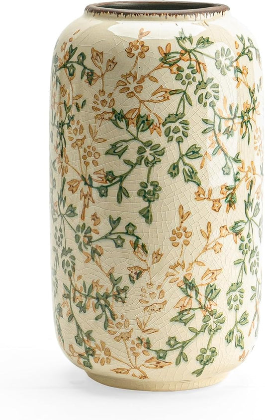Ceramic Vase for Flowers – Modern Small Ribbed Textured Flower Vase for Home Decor, Pampas Grass, Decorative, Farmhouse, Coffee Table, Kitchen Centerpieces, Bookshelf and Home Living (Ice Crack Beige)
