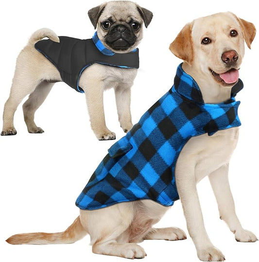 AOFITEE Dog Coat Plaid Dog Winter Coat for Large Dogs, Warm Dogs Jacket Christmas Sweater, Waterproof Pet Puffer Jacket, Reversible Pet Cold Weather Coats for Small Medium Large Pets, Blue XXL