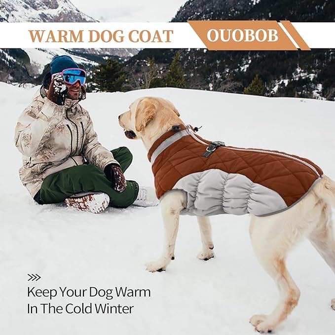 OUOBOB Dog Winter Jacket Cozy Reflective Waterproof Windproof Warm Pet Garment,Comfortable Cold Weather Fleece Apparel Outfits with Zipper Closure for Small Medium Large Dogs Puppy Walking,X-Large
