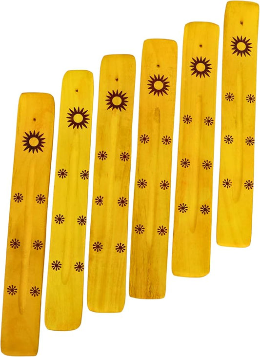 Hosley Set of 6 Wooden Incense Burners, Yellow 10" Long, Ideal Home Decor, Room Decor & Kitchen Decor, for Wedding, Aromatherapy, Zen, Spa, Reiki, Meditation