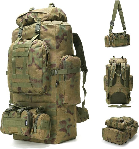 HongXingHai 100L Camping Hiking Backpack,Molle military Tactical rucksack backpack,Waterproof Lightweight Hiking Backpack (Ruin Green)