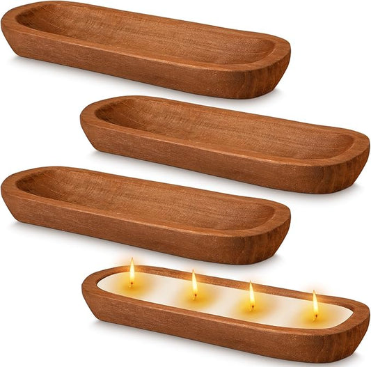 4 Pcs Wooden Dough Bowl Wood Decorative Rustic Wooden Bowls Table Centerpiece for Living Room Home Dining Room Kitchen Decoration(Brown,16' X 6'' X 2'',Classic)