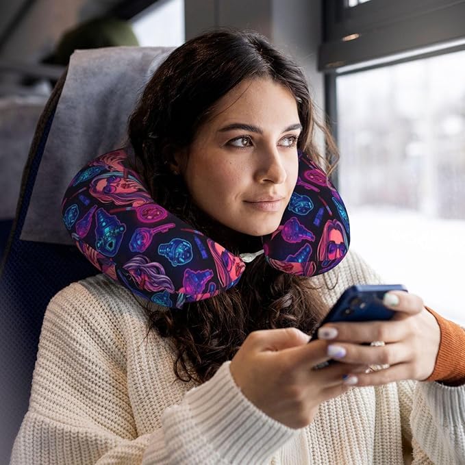 Travel Pillow for Boys and Girls, Comfortable Neck Chin Head Support Cushion Trippy Cool Girl Hippie Art, Comfortable for Airplanes Car Sleeping Rest