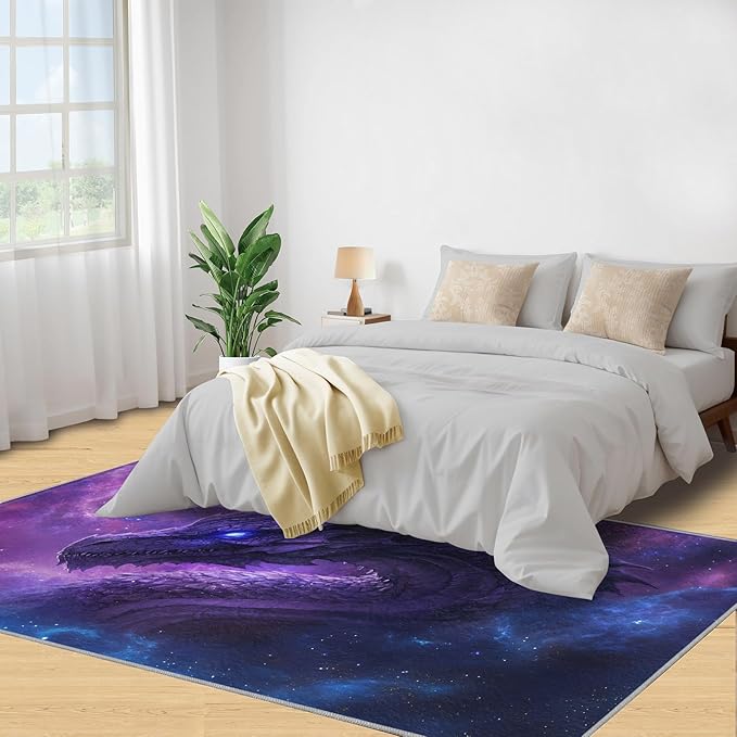 Dragon 5x7 Area Rug Starry Sky Washable Rugs for Living Room Bedroom, Fantasy Animals Soft Low Pile Non Slip Accent Floor Mat Print Throw Rug Indoor Carpet Dining Room Playroom