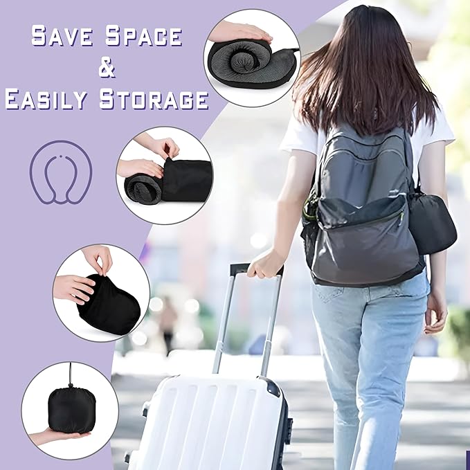 Neck Travel Pillow, Upgraded Memory Foam Pillow for Airplane, Machine Washable, Adjustable Flight Pillow, Suitable for Sleeping Airplane, Car, Office and Home (Pink)