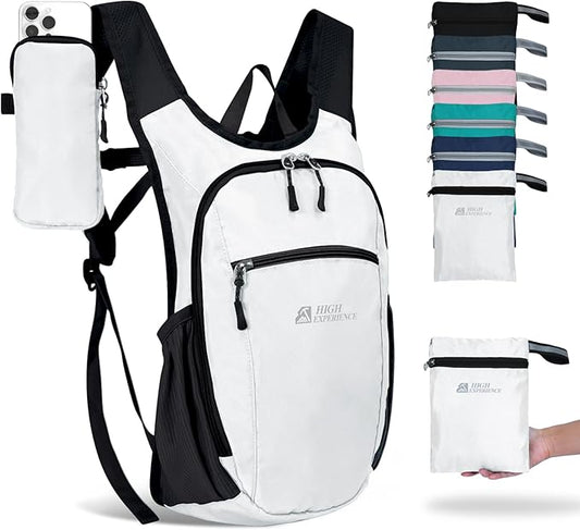 HIGH EXPERIENCE Hiking Backpack 10L/15L Small Daypack Lightweight Packable Travel Foldable Water Resistan for Women Men (White, 10L)