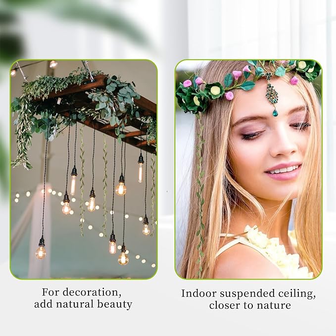 33 FT Artificial Vines Leaves String, Fake Hanging Plants Leaf Ribbon Leaf Vine Trim Foliage Rattan DIY Wreath Foliage Green Leaves for Party Balloon Wedding Garden Home Decoration & DIY Craft