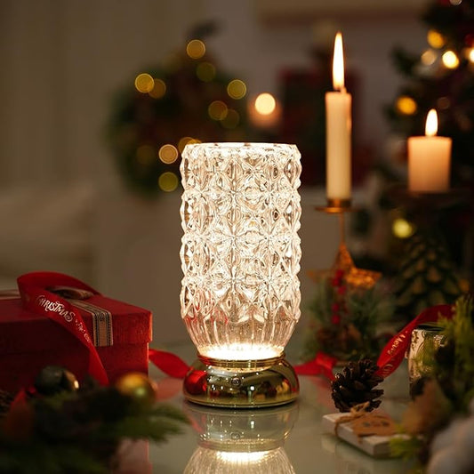 Crystal Vase, Dimmable Cordless Table Lamp, Rechargeable Crystal Light for Home Decor, Bedroom, Livingroom