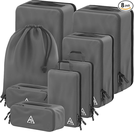 8-Piece Luxury Compression Packing Cubes & Bags for Travel – Maximize Space in Luggage with HybridMax Double-Capacity Design, 50 Luggage Tags, Deluxe Set, Lifetime Satisfaction Suitcase Organizer Bags