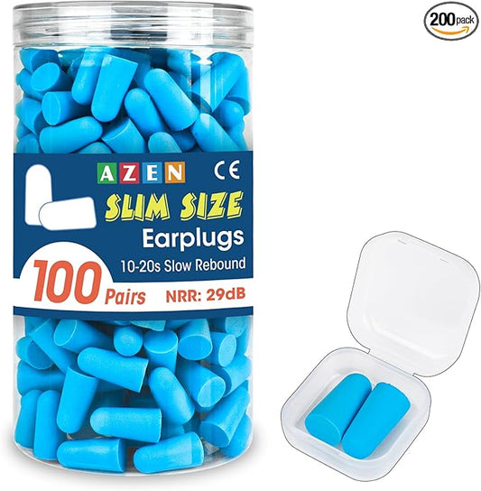 AZEN 100 Pairs Ear Plugs Bulk, NRR 32dB Soft Foam Ear Plugs for Sleeping Noise Cancelling, Earplugs for Concerts Shooting Swimming Noise Reduction (Slim Size)
