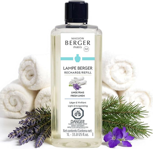 MAISON BERGER - Fresh Linen - AIr Freshener - Lampe Berger Fragrance Refill for Home Fragrance Oil Diffuser - 33.8 Fluid Ounces - 1 Liter