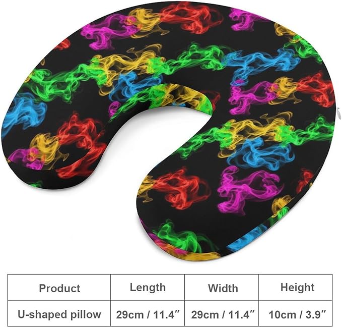 Pain Relief Travel Pillow Memory Foam Chin Support Colorful Smoke Black, Breathable Washable Cover for Airplane Car Office