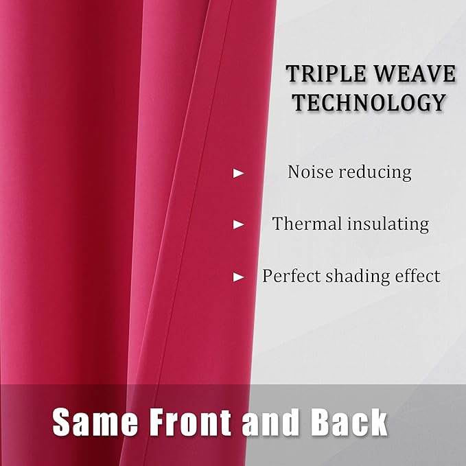 DUALIFE Raspberry Sorbet Blackout Curtain Panels for Living Room 108 Inch Length Hot Pink Solid Energy Efficient Room Darkening Bedroom Curtains Thermal Insulated Grommet Top 60x108 Inches Long