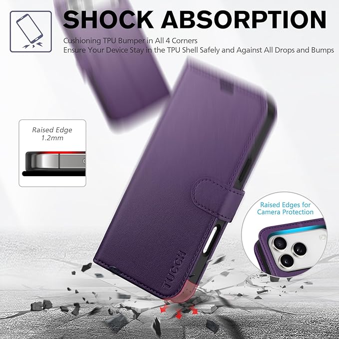 TUCCH Case Wallet for iPhone 17 Pro Max (6.9") 2025, Stand | RFID Blocking | 4 Card Holder | TPU Shockproof Inner Shell | PU Leather | Magnetic Closure Folio Protective Cover | Deep Purple