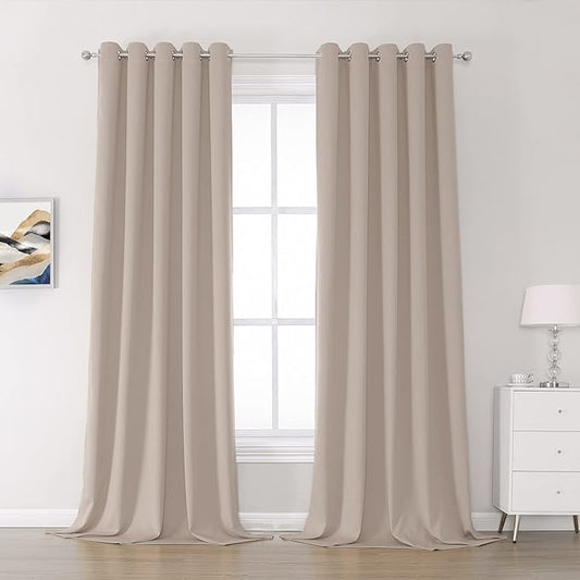 DUALIFE Light Coffee Color Curtains for Bedroom Light Brown Blackout Curtain Panels 120 Inch Thermal Insulated Room Darkening Solid Widow Drapes Grommet Top 60Wx120L 2 Panels Set