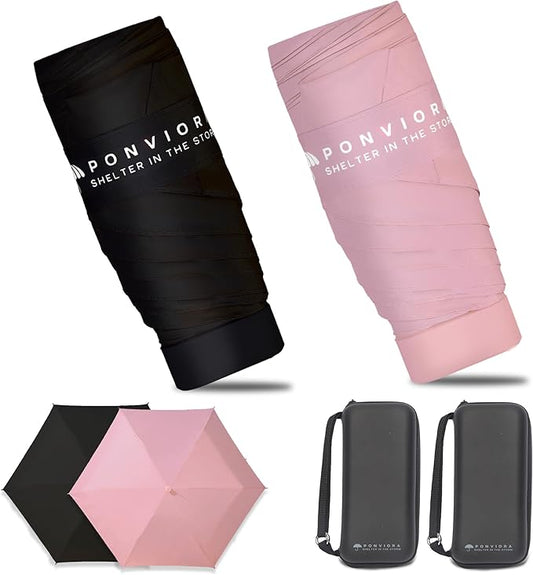 Compact Mini Windproof Travel Umbrella-UPF 50+ Sun & Rain Protection, Small Folding Design Fits in Pocket or Purse, Lightweight Portable with Case for Women, Men & Kids