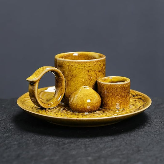 4 in 1 Ceramic Incense Burner Holder with Handle for Burning Sage, Palo Santo Stick, Joss Sticks, Candle in Your New House, Office, Yoga, Meditation Room (Yellow)