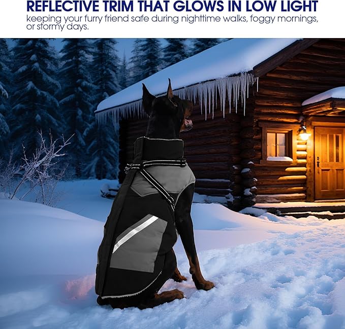 FUAMEY Dog Winter Jackets for Small Dogs,Dog Coat with Harness Built in,Waterproof Dogs Snowsuits Warm Pet Jacket Zip Up Fleece Cold Weather Coats Reflective Puppy Vest with Pocket Black XS