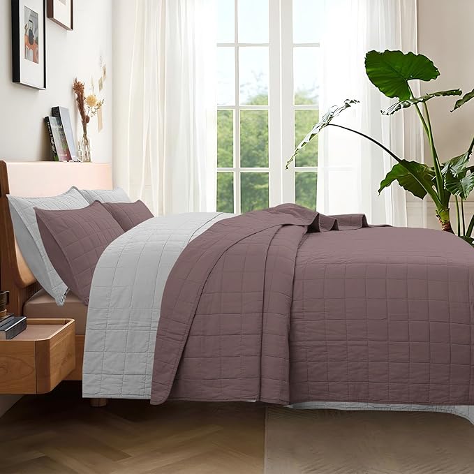 100% Cotton Quilt Sets Queen Size- Soft Lightweight Quilt Bedding Set for Bedroom Decor- Bedspread in Geometric Pattern with 2 Pillow Shams for All Season, 90x98 inches