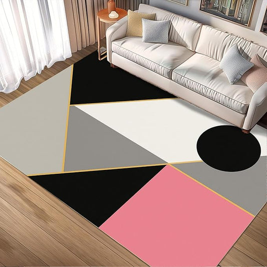 Abstract Geometry Rugs - 7x10 Area Rug, Modern Geometry Area Rugs, Minimalist Aesthetics Living Room Rug, Washable & Non Slip Large Rug Home Decor