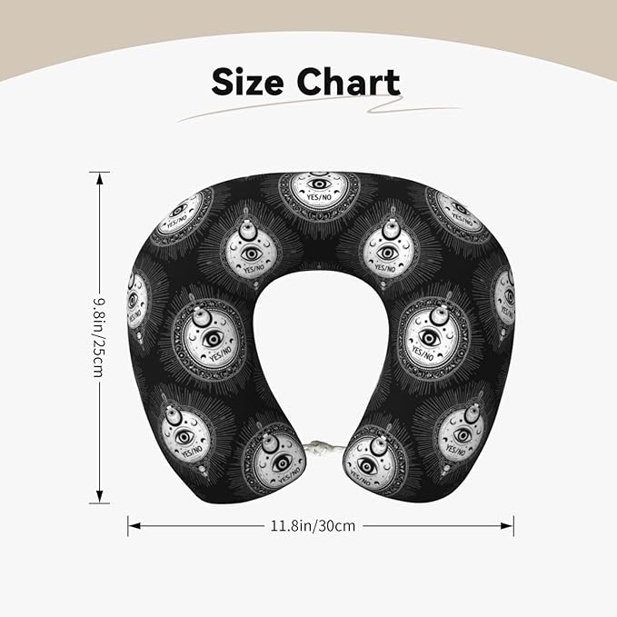 Neck Pillows for Travel Gothic Moon Eye Witchy Magic Spirit Board, Women and Men Airplane Car Pillow, Neck Support U Shaped Pillow for Rest Pain Relief Sleeping