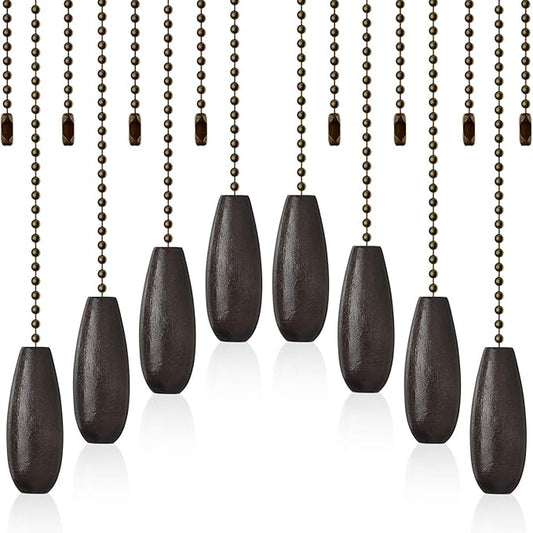 8 Pieces Ceiling Fan Pull Chains Extender Wooden Pendant Pull Chain Extension for Ceiling Light Lamp Fan(Coffee)