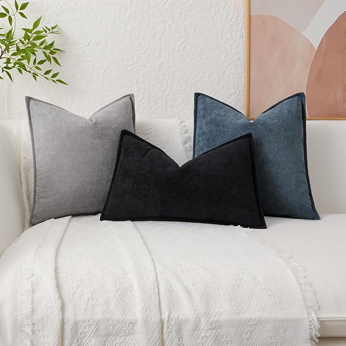 Kevin Textile Waterproof Decorative Pillow Covers Dusty Blue 18x18 Inch Pack of 2 Soft Boucle Textured Throw Pillowcases Elegant Accent Pillows for Couch Sofa Chair Bed Home Decor Indoor Outdoor