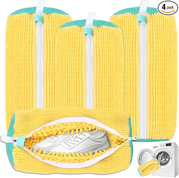 Shoe Washing Machine Bag, Shoe Cleaning Bag, Reusable Laundry Shoes Bag for Washer & Dryer Cleans & Protects All Shoes Types 4PCS (Yellow)