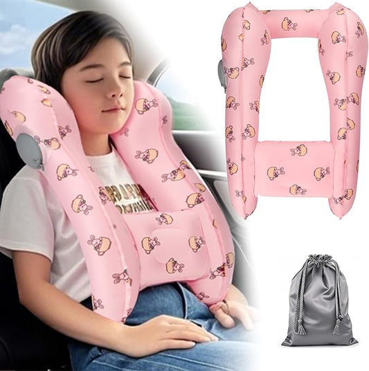 Inflatable Travel Neck Pillow for Kids, Fast Inflation, Portable and Foldable Kids Travel Pillow, Comfortable Travel Pillow for Airplane, Car, Train–Fits Ages 6+ & Under 165 lbs