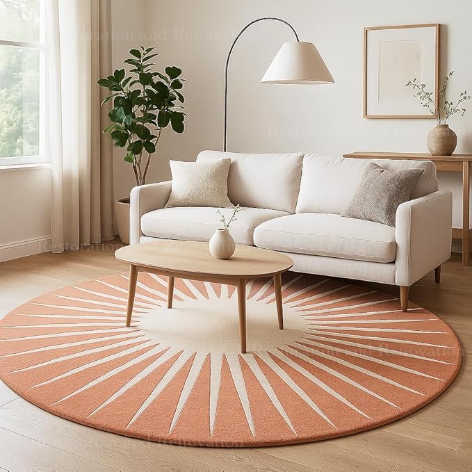 Modern Round Area Rug – Hand-Tufted with 100% NZ Wool, Thick & Soft Circular Carpet for Living Room, Bedroom & Dining Room Decor (Soft Pink, 6' Round)