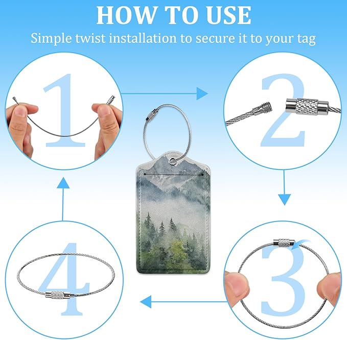 2 Pack Luggage Tag for Suitcase,Misty Forest Luggage Tag with PU Leather Privacy Cover ID Label & Stainless Steel Loop for Women Men Travel Bag Suitcase