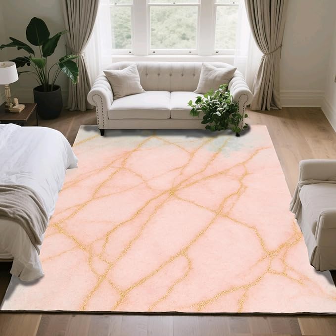 Abstract Marble Rug - 3x5 Rug, Modern Art Rugs, Luxury Marble Entryway Rugs, Washable & Non Slip Carpet Home Decor