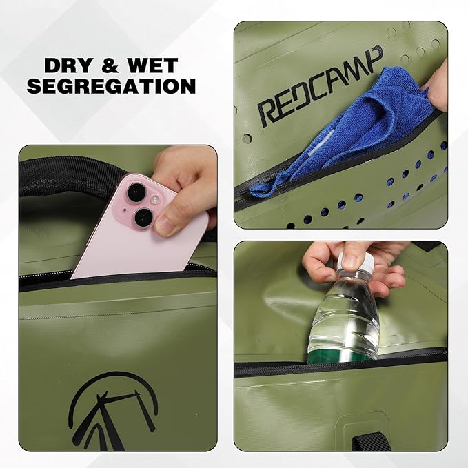 REDCAMP 80L Large Waterproof Duffel Bag, Rolltop Dry Backpack Duffle Bags with Quick-fixed Straps for Camping Motorcycle Boating Rafting Kayaking Paddle boarding, 80L Army Green