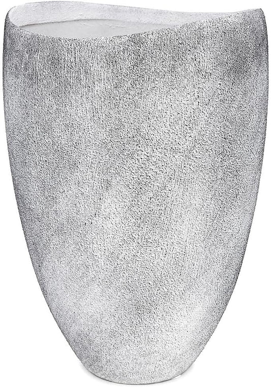 Tall Grey Stone Vase-Premium Ceramic-Rustic Concrete Effect-Organic Shaped Large Floor Standing Flower Container-Fade-Resistant Durable Pottery-Natural Speckled Finish-Home Decor [8.5'' W x 13'' H]