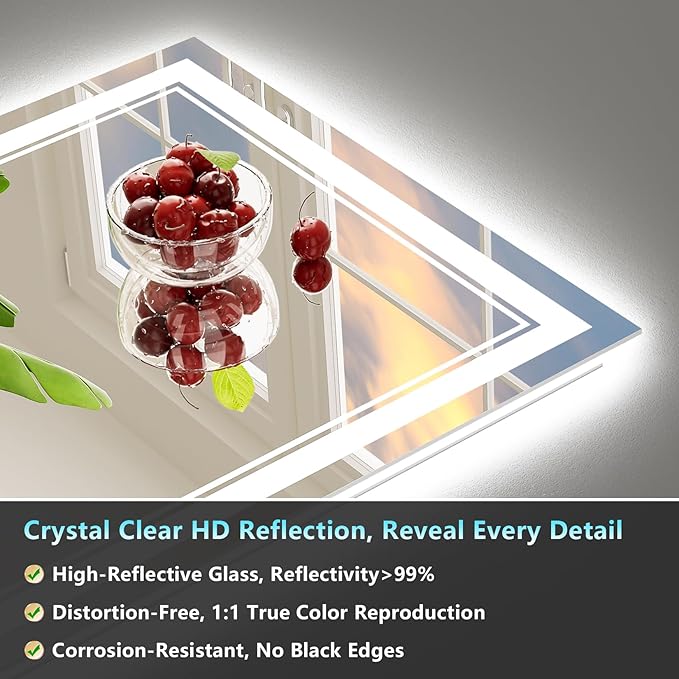 88x38 Inch LED Bathroom Mirror with Lights, Backlit & Front Lit, Anti-Fog Lighted Vanity Mirrors for Bathroom Wall, Dimmable, 3 Color Temperatures, Memory, Shatter-Proof, HD Tempered Glass