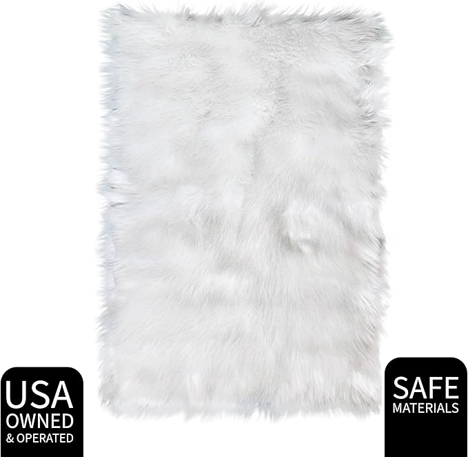 Super Area Rugs 5X7 White Shaggy Rug for Bedroom - Faux Fur Fluffy Carpet - Bright White Color for Living Room - Machine Washable Easy Care & Soft Feel