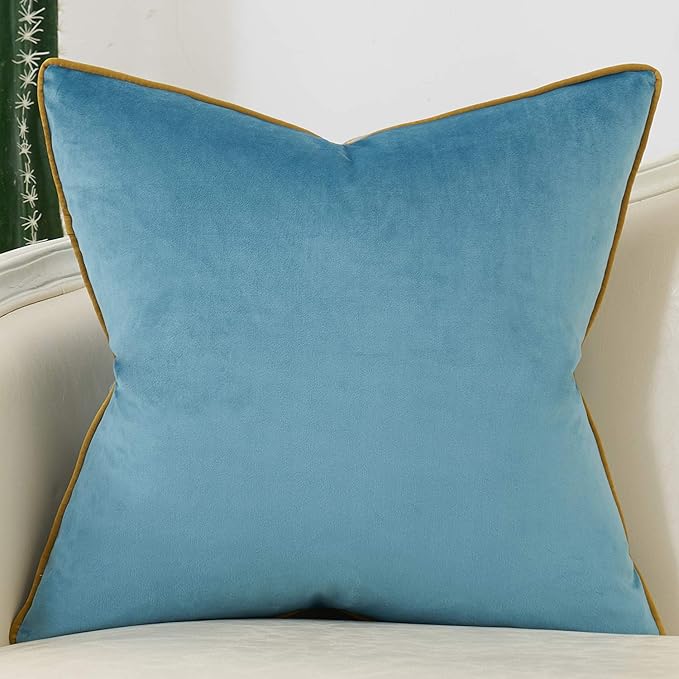 Avigers 18 x 18 Inch Grey Blue Gold Striped Geometric Lines Embroidery Velvet Cushion Case Luxury Modern Throw Pillow Cover Decorative Pillow for Couch Living Room Bedroom Car 45 x 45cm