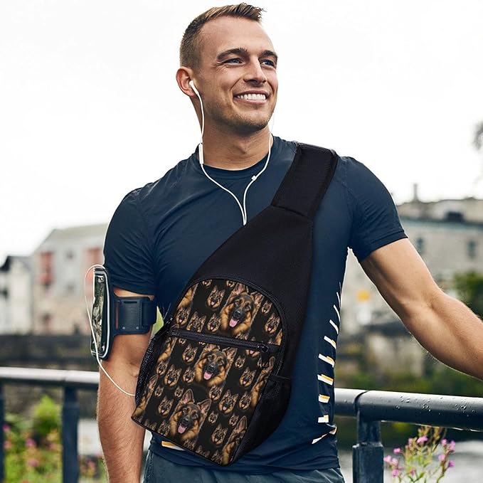 SWEET TANG Women Shoulder Chest Sling Bags Backpacks German Shepherd Black, Fashion Casual Pack Crossbody Bags Daypack Multipurpose for Travel Outdoors Running