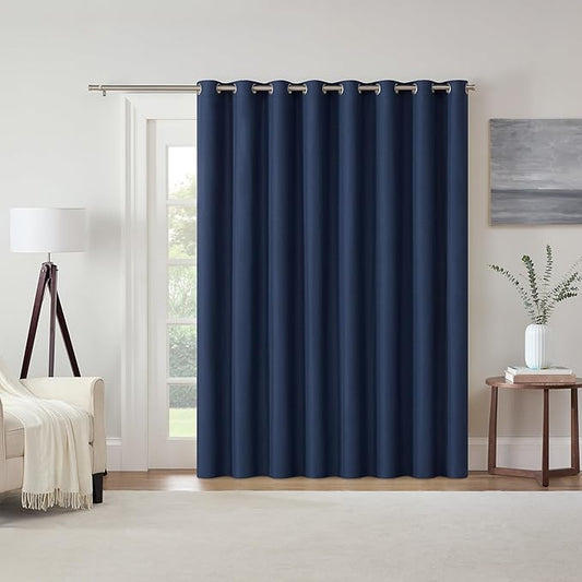 Eclipse Extra Wide Grommet Curtain, Kendall Sliding Patio Door Curtain Panel, Solid Textured Thermal Insulated and Noise Reducing Curtains, (1 Panel), 84 in Long x 100 in Wide, Denim Blue