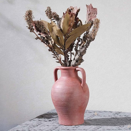 Ceramic Vase for Flowers, 8 inch Rustic Farmhouse Red Vase, Handcrafted Weathered Pottery Vases, Small Decorative Terracotta Vases for Home Decor, Living Room, Table, Shelf