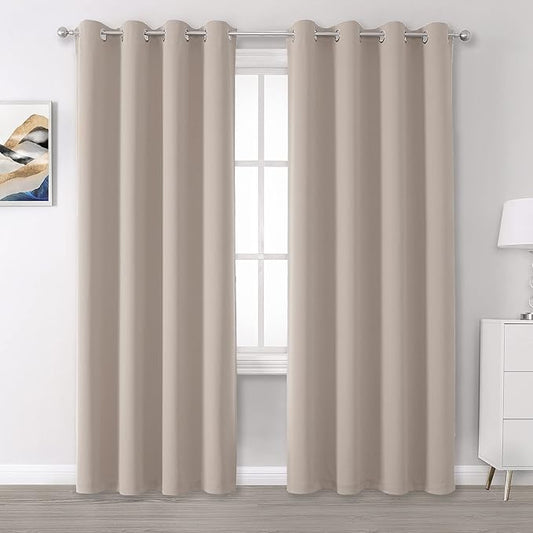 DUALIFE Blackout Curtains 96 Inches Long for Bedroom Thermal Insulated Curtain Panels with Grommet Room Darkening Widow Drapes/Draperies 52x96 Inch 2 Panels Light Taupe