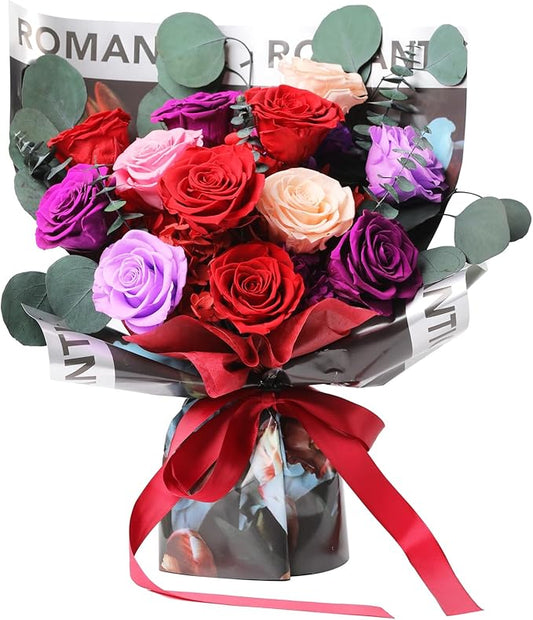 Lovenfold Flowers for Delivery Birthday Flowers Gift for Her,Preserved Flowers Bouquet 12 Roses Mixed Bouquet,Rose Gifts for Women Mom Grandma(Mixed 12 Red Roses)
